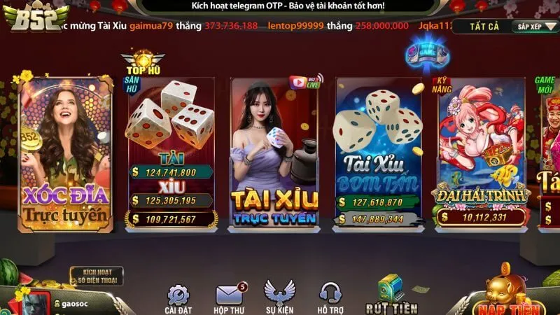 Truy cập vào trang chủ B52